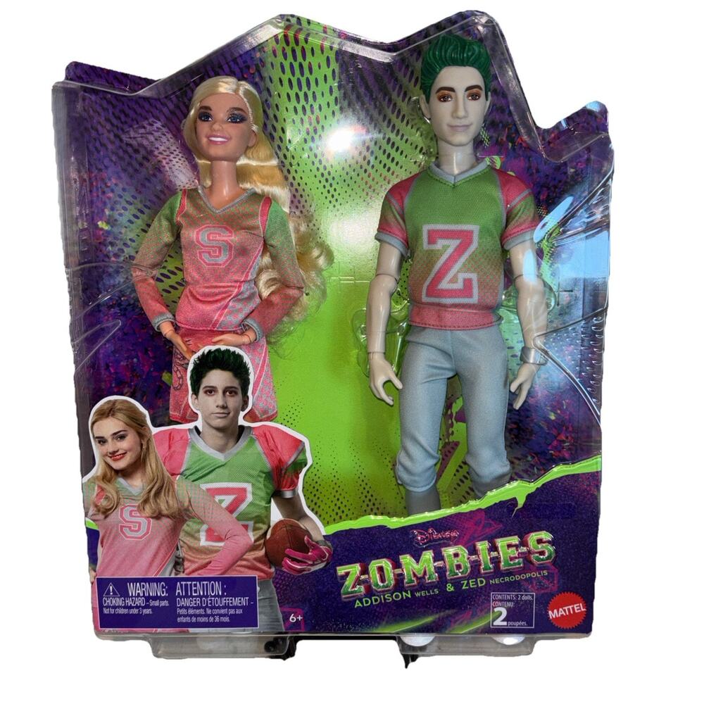 Disney Zombies Addison Cheerleader & Zed Football Player 12" Doll Set 2-Pack NEW